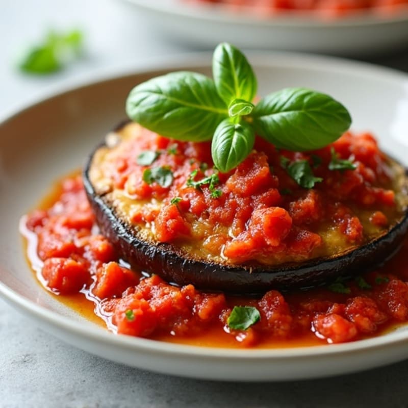 Crispy Baked Eggplant with Lean Ground Turkey and Fresh Basil Marinara