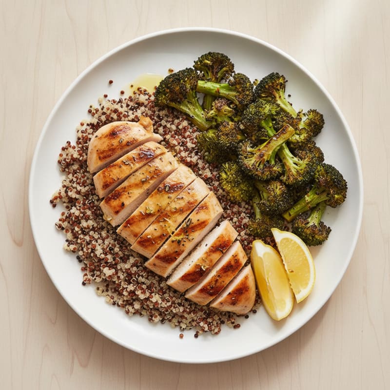 Grilled Chicken Breast with Quinoa and Roasted Broccoli