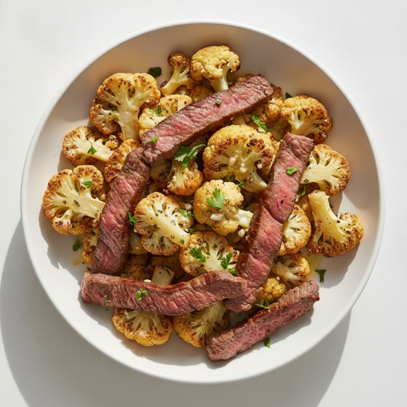 Seared Lean Beef Strips with Roasted Cauliflower