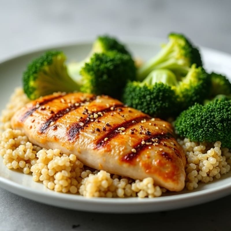 Grilled Chicken Breast with Quinoa and Roasted Broccoli