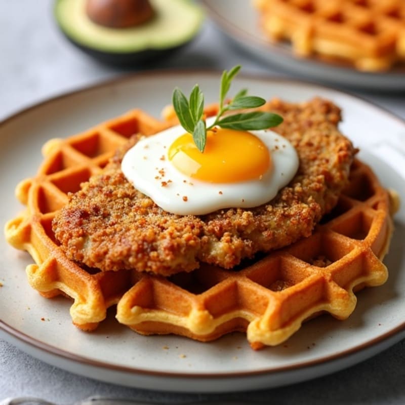 Crispy Almond-Crusted Chicken with Sweet Potato Waffles