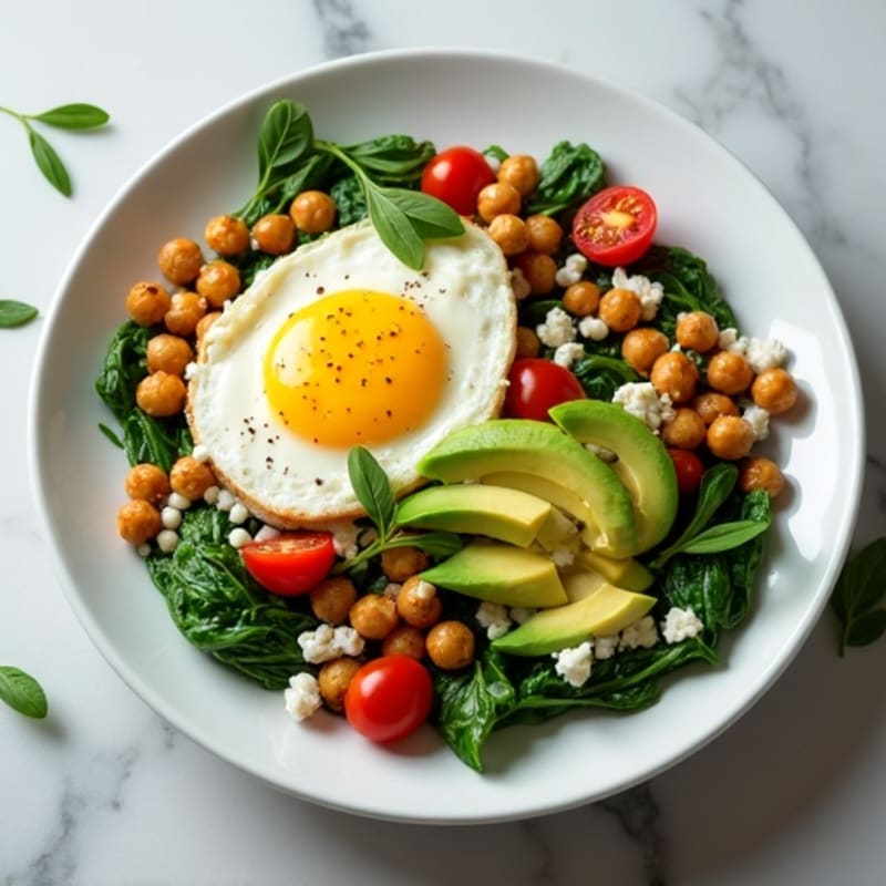 Egg White and Spinach Scramble with Feta and Roasted Chickpeas