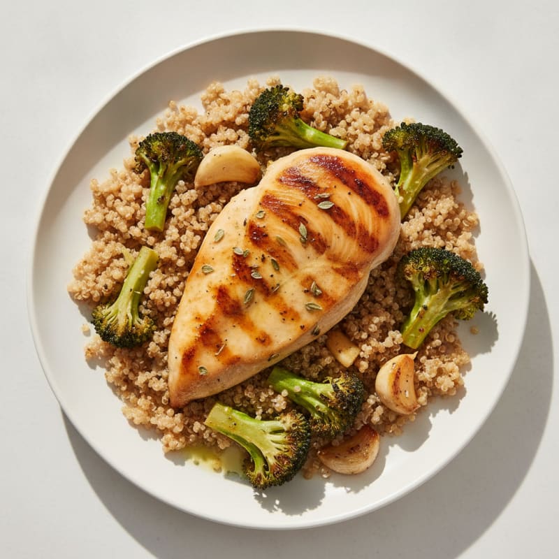 Grilled Chicken Breast with Quinoa and Roasted Broccoli