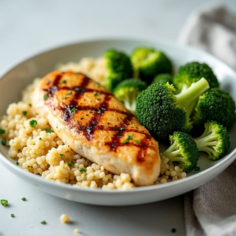 Grilled Chicken Breast with Quinoa and Roasted Broccoli