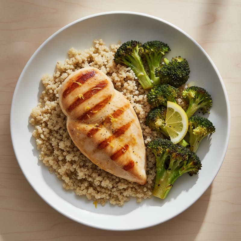 Grilled Chicken Breast with Quinoa and Roasted Broccoli