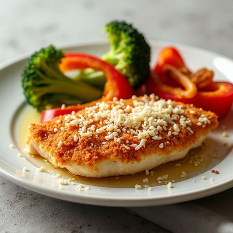 Healthy Crispy Chicken Parmesan with Roasted Vegetables
