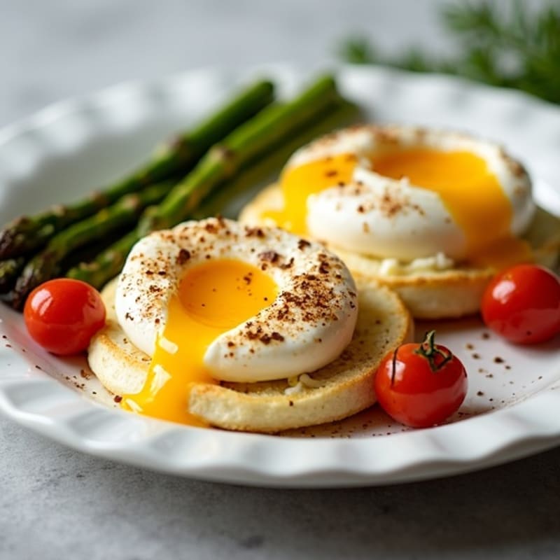 Fluffy Baked Eggs with Roasted Asparagus and Cherry Tomatoes