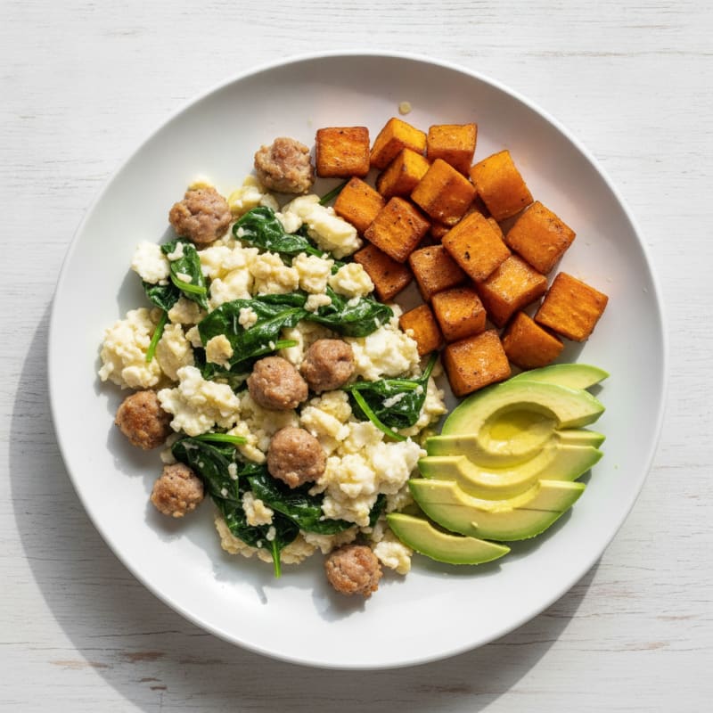 Egg White Scramble with Spinach and Turkey Sausage