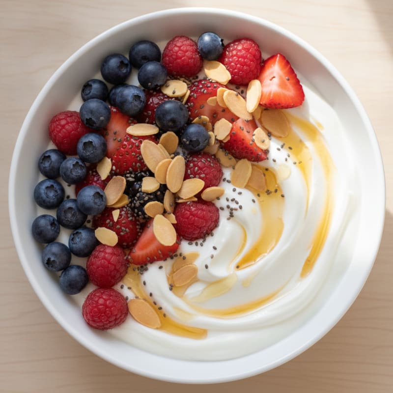 Creamy Greek Yogurt Protein Bowl with Mixed Berries and Almonds