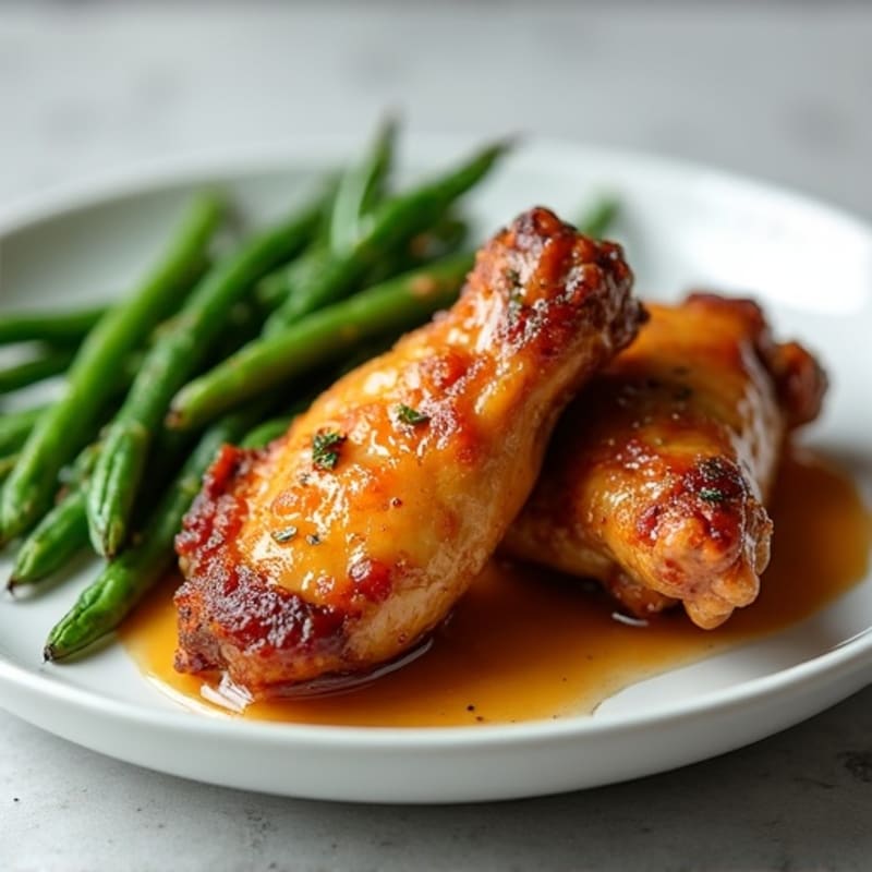 Crispy Baked Honey Garlic Chicken Wings with Roasted Green Beans