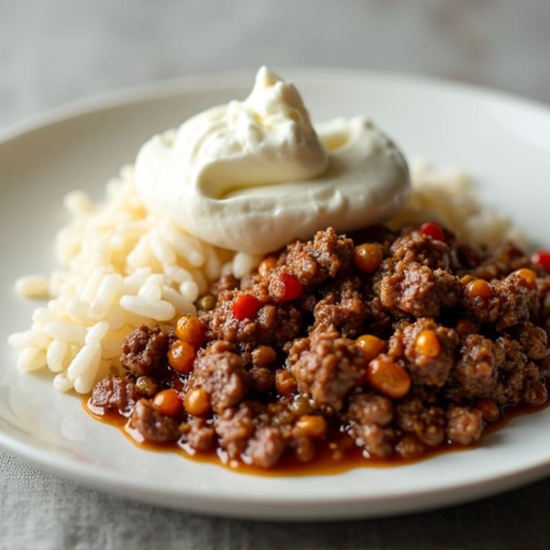 Savory Ground Beef with Fluffy Rice and Creamy Cottage Cheese