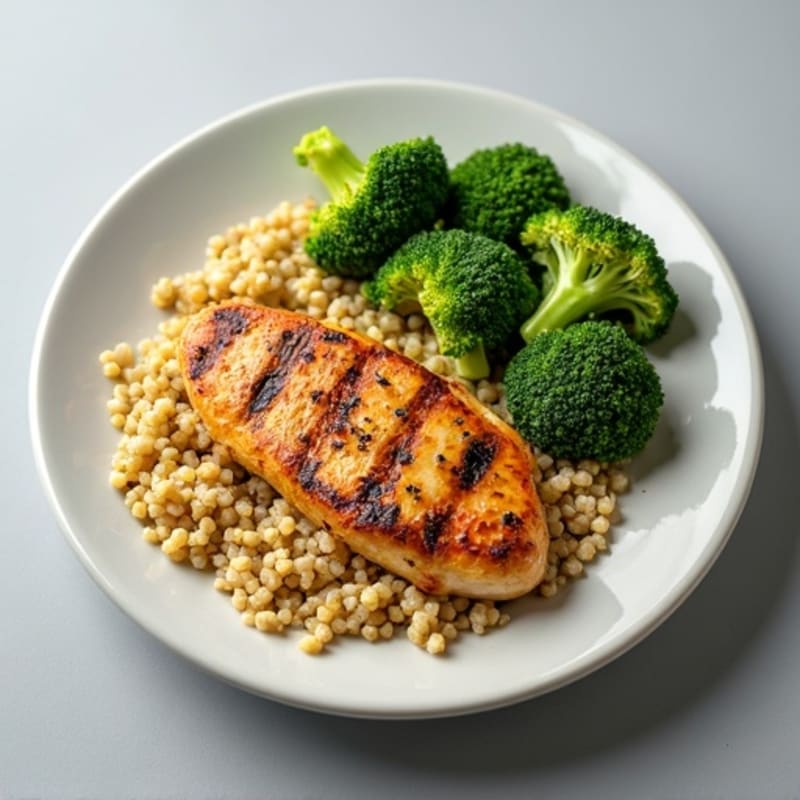 Grilled Chicken Breast with Roasted Broccoli and Quinoa