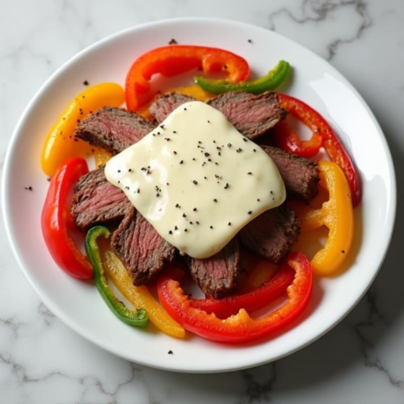 Sautéed Lean Steak and Bell Peppers with Creamy Provolone