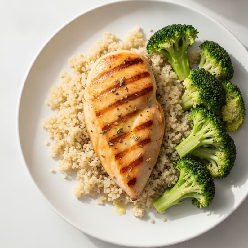 Grilled Chicken Breast with Quinoa and Steamed Broccoli