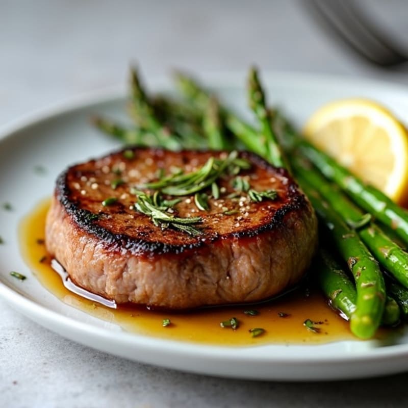 Garlic Herb Pan-Seared Steak with Roasted Asparagus