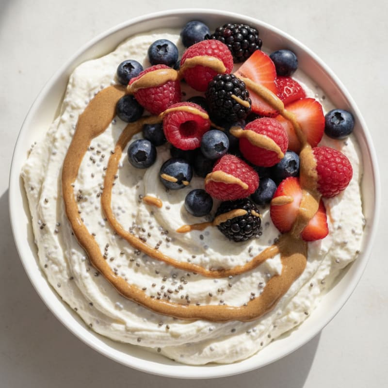 Greek Yogurt Protein Mousse with Mixed Berries