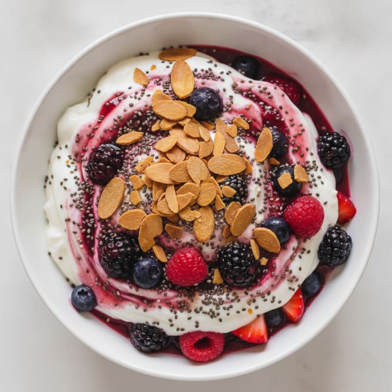 Greek Yogurt Protein Parfait with Mixed Berries and Chia Seeds