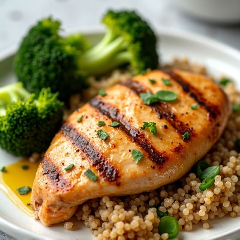 Grilled Chicken Breast with Quinoa and Roasted Broccoli