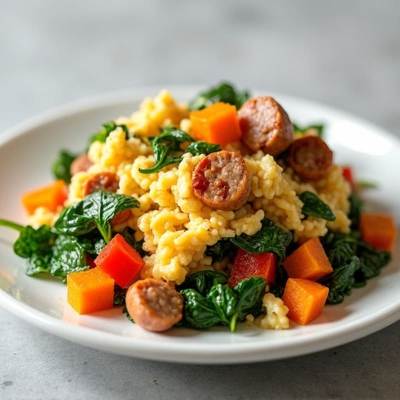Egg White Scramble with Turkey Sausage and Spinach