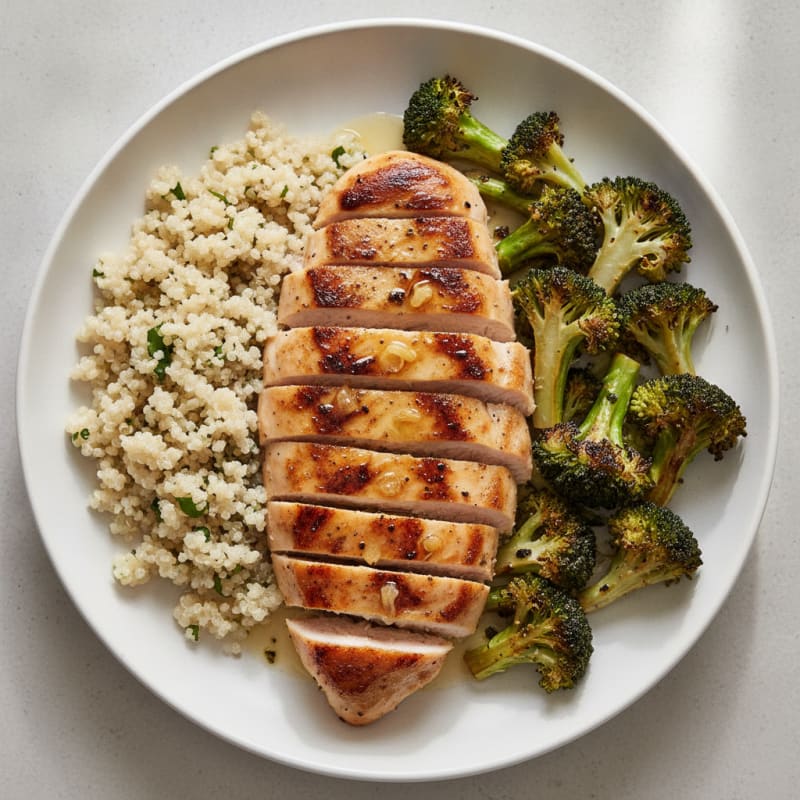 Grilled Chicken Breast with Quinoa and Roasted Broccoli