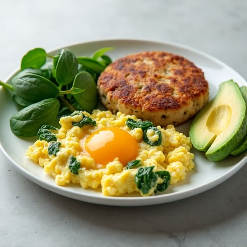 Egg White and Spinach Scramble with Turkey Sausage