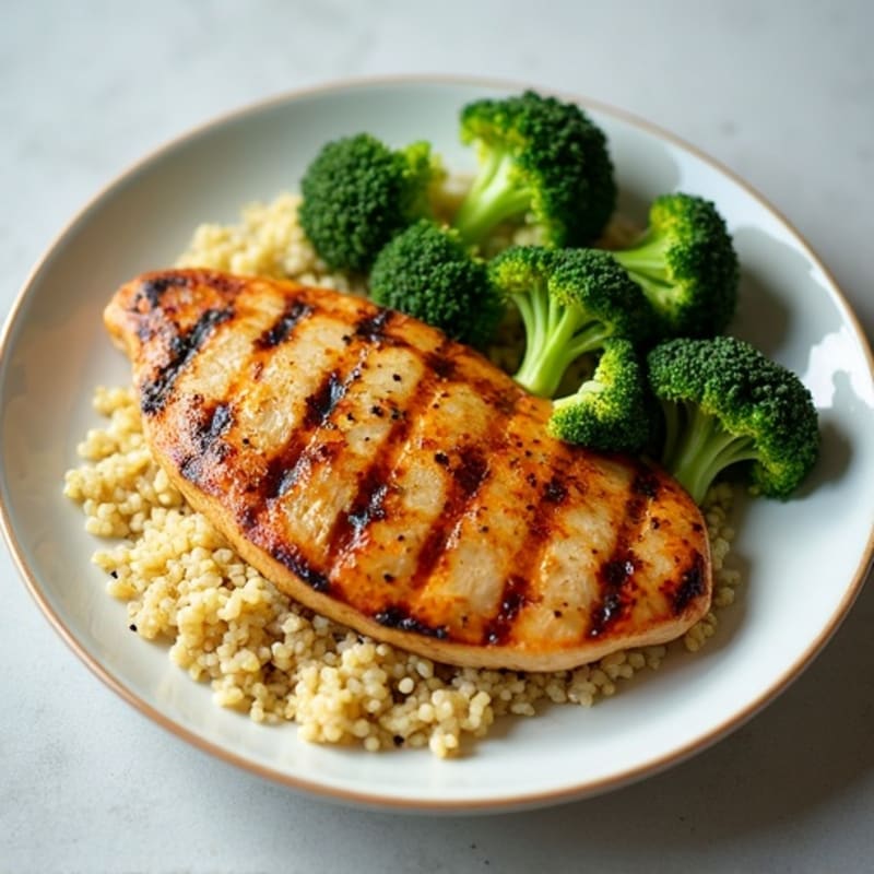 Grilled Chicken Breast with Quinoa and Roasted Broccoli