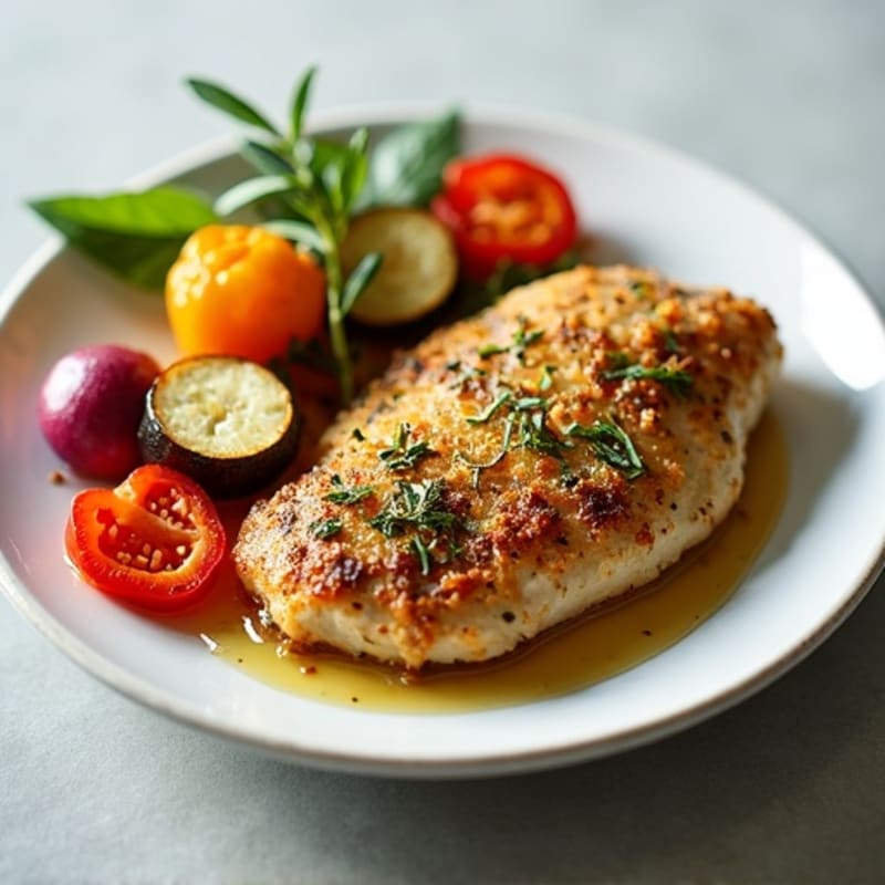 Herb-Crusted Pan Seared Chicken with Roasted Vegetables