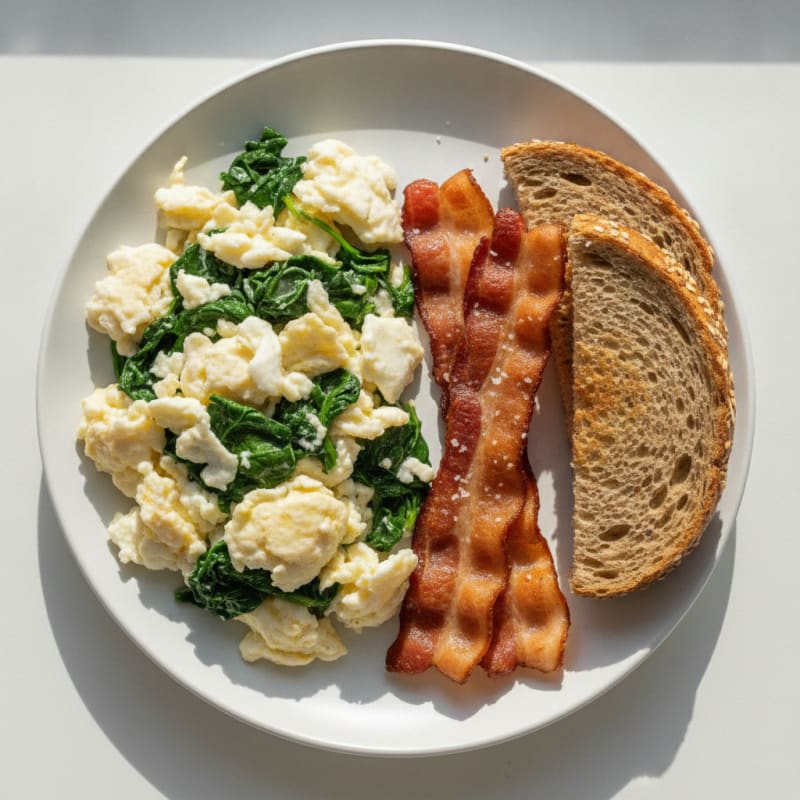 Crispy Turkey Bacon and Egg White Scramble with Spinach
