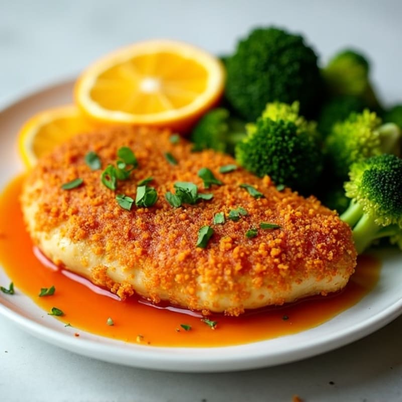 Crispy Baked Orange Chicken with Roasted Broccoli
