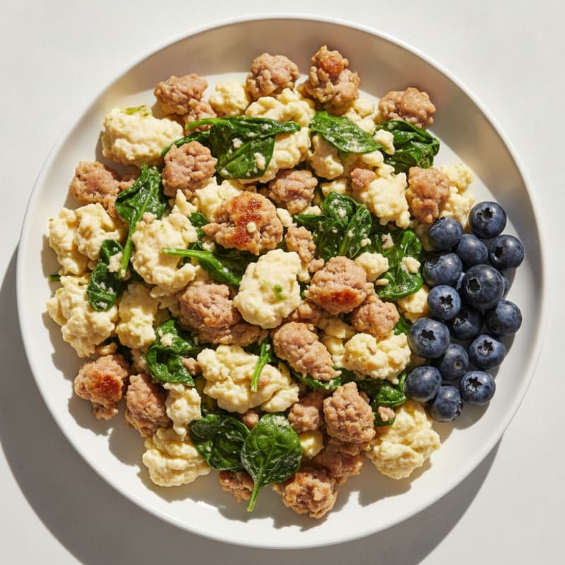 Egg White and Turkey Sausage Scramble with Spinach