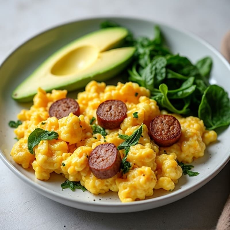 Egg White and Turkey Sausage Scramble with Spinach