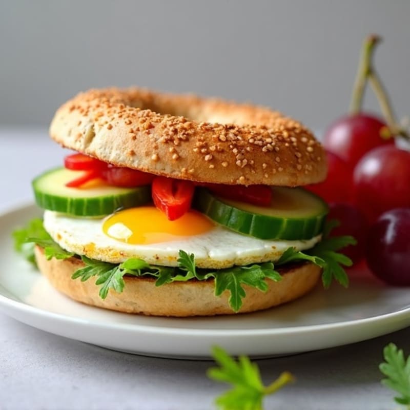 Egg White Bagel Sandwich with Avocado and Grapes