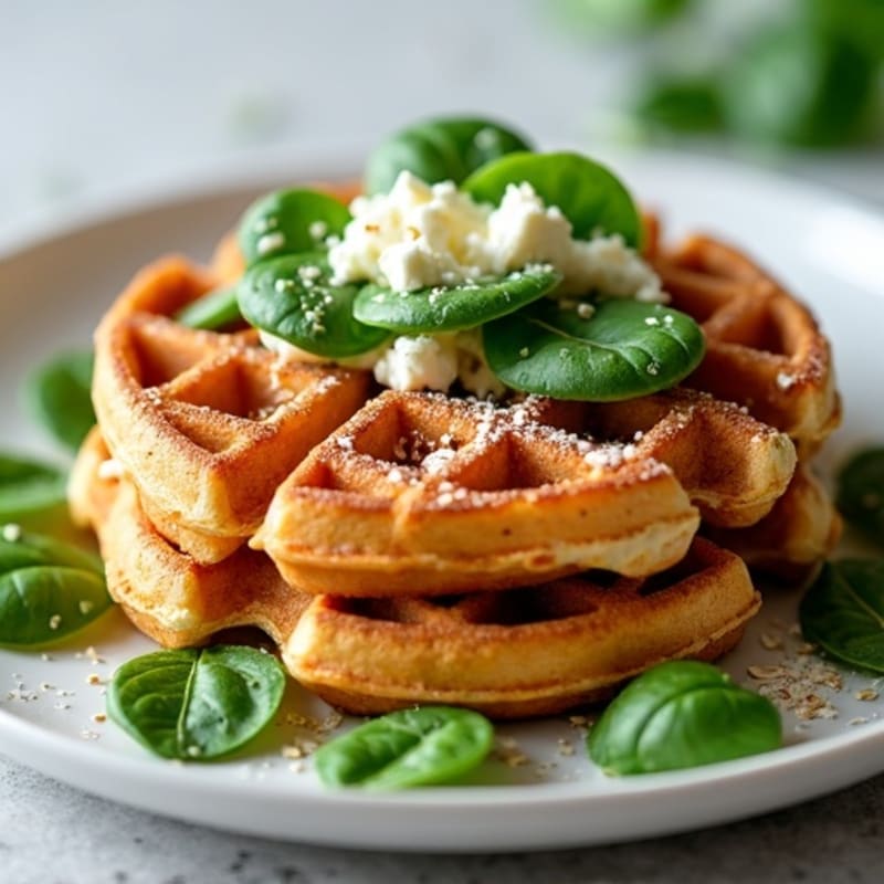 Crispy High-Protein Savory Waffles with Spinach and Feta