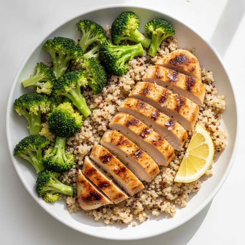 Grilled Chicken Breast with Quinoa and Steamed Broccoli