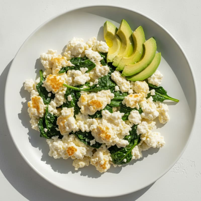 Egg White Spinach Scramble with Cottage Cheese