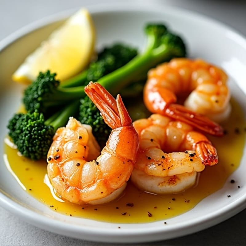 Pan-Seared Crispy Garlic Shrimp with Roasted Broccolini