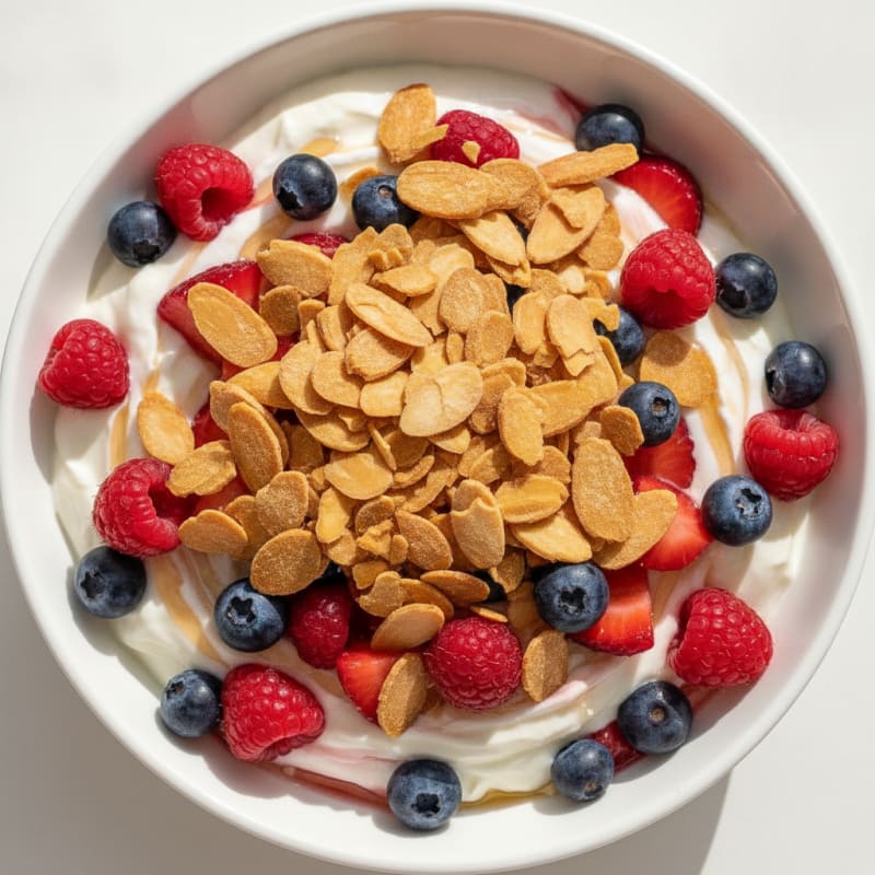 Greek Yogurt Protein Parfait with Mixed Berries and Almonds