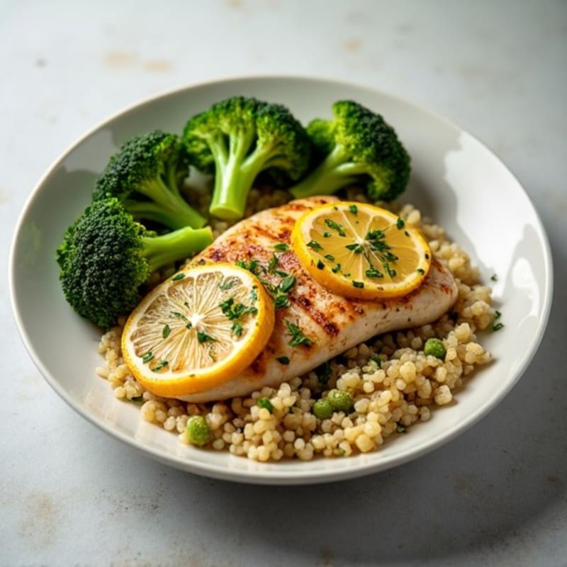 Grilled Lemon-Herb Chicken with Roasted Broccoli and Quinoa