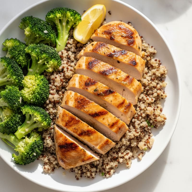 Grilled Chicken Breast with Quinoa and Steamed Broccoli