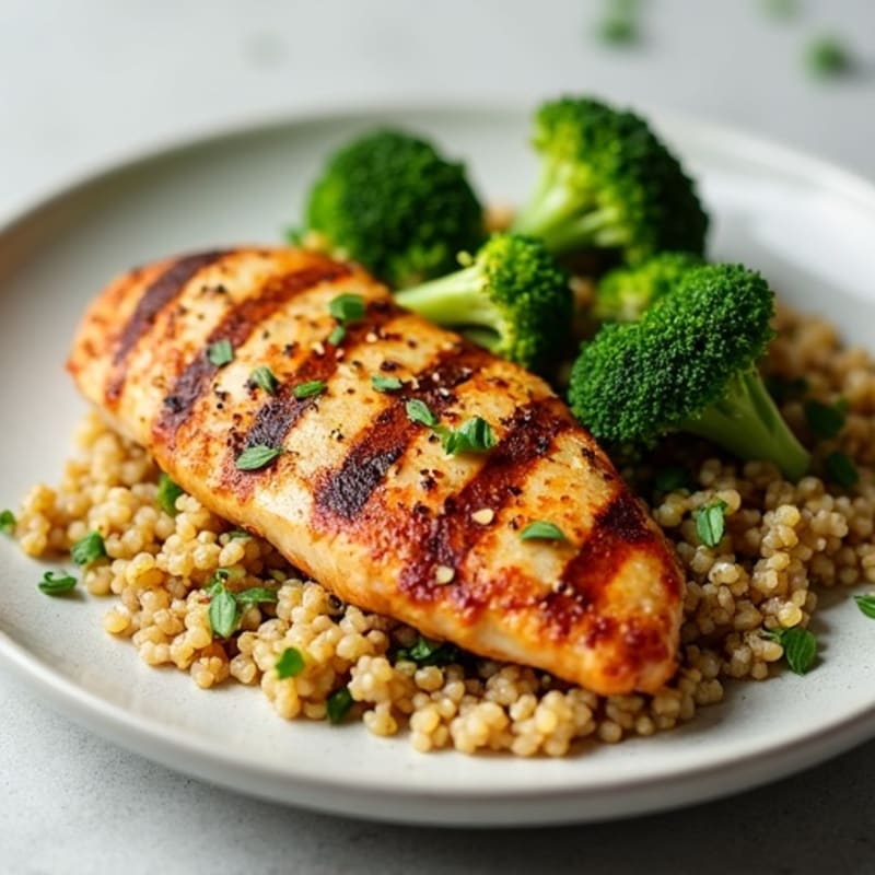 Grilled Chicken Breast with Quinoa and Roasted Broccoli