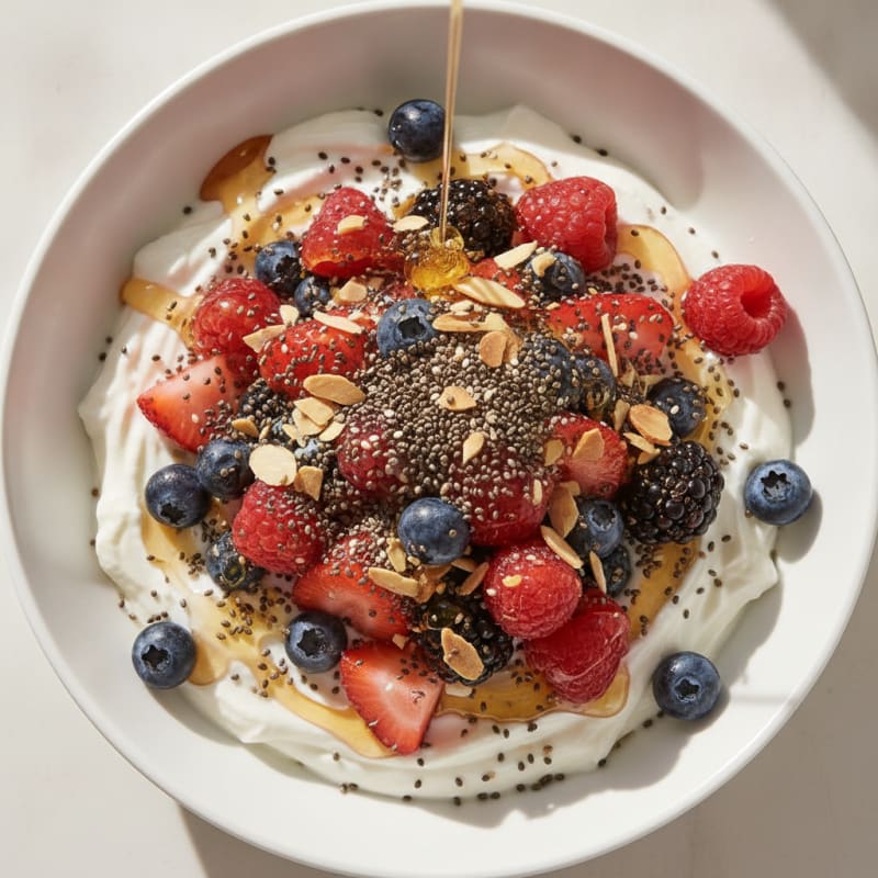 Greek Yogurt Protein Bowl with Mixed Berries and Chia Seeds