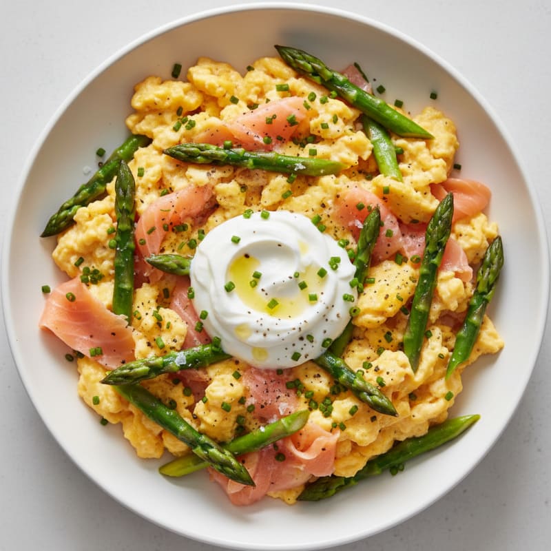 Creamy Smoked Salmon Scramble with Asparagus