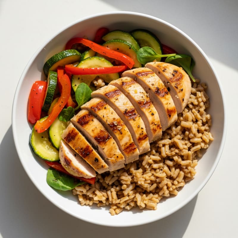 Grilled Chicken and Vegetable Rice Bowl