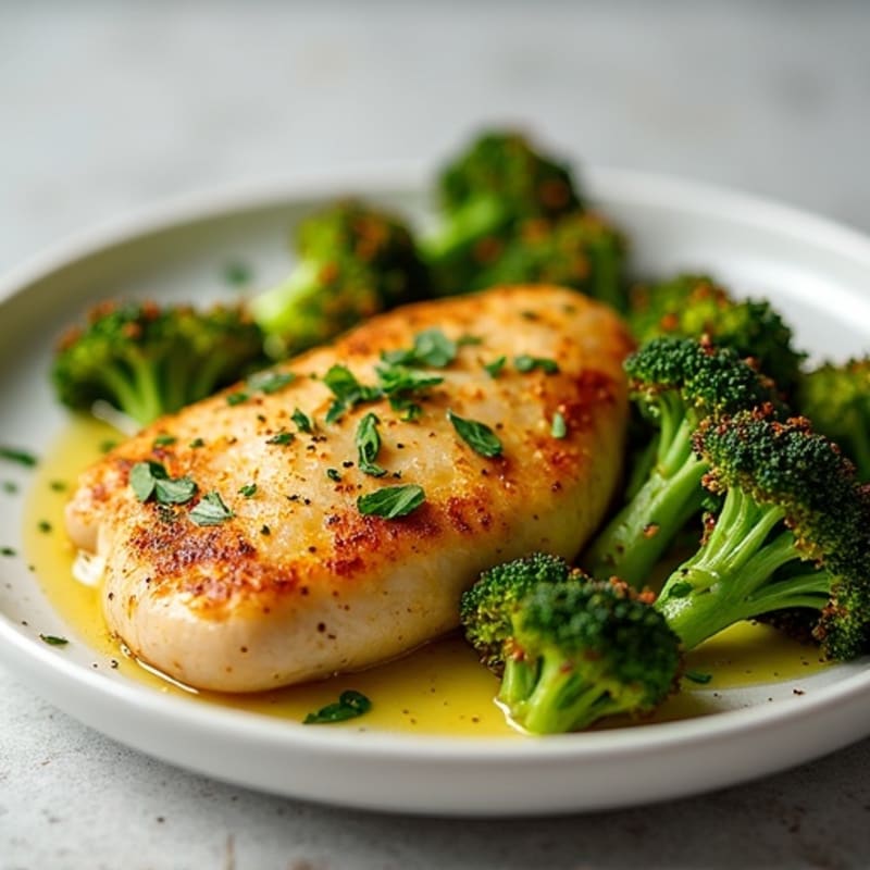 Pan-Seared Lemon Garlic Chicken with Crispy Roasted Broccoli