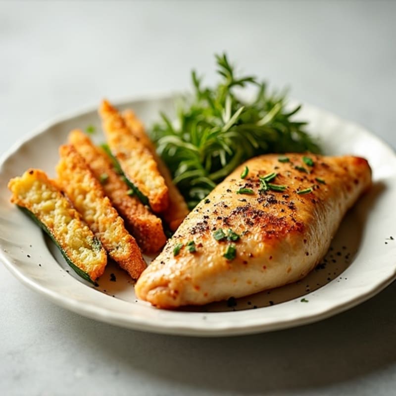 Garlic Roasted Chicken with Crispy Zucchini Sticks
