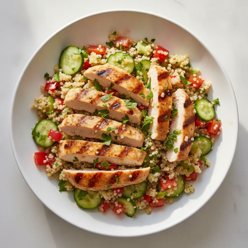 Grilled Chicken and Quinoa Salad with Crunchy Vegetables