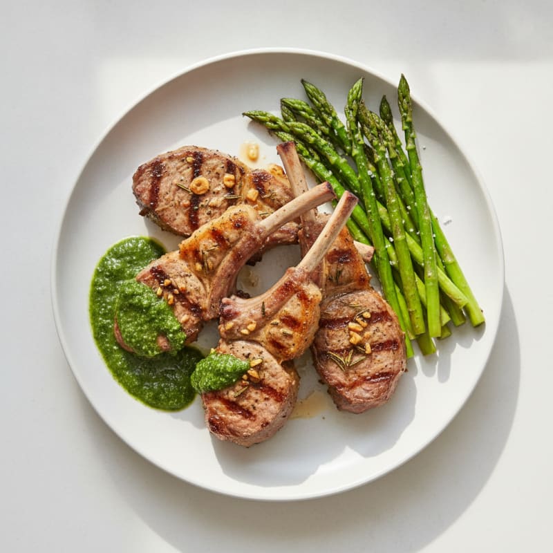 Grilled Herb Lamb Chops with Mint Sauce