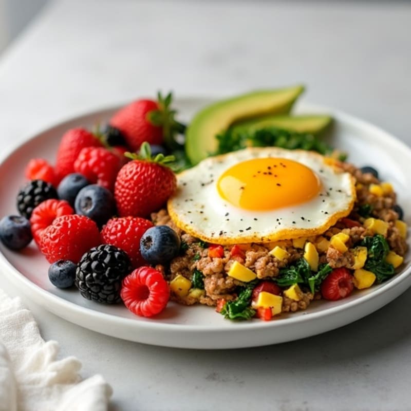Beef and Vegetable Egg Scramble with Fresh Berries