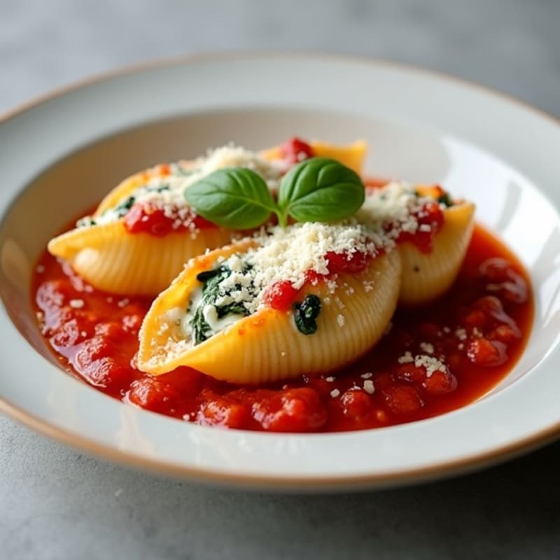 Creamy Baked Spinach and Ricotta Stuffed Shells with Fresh Marinara