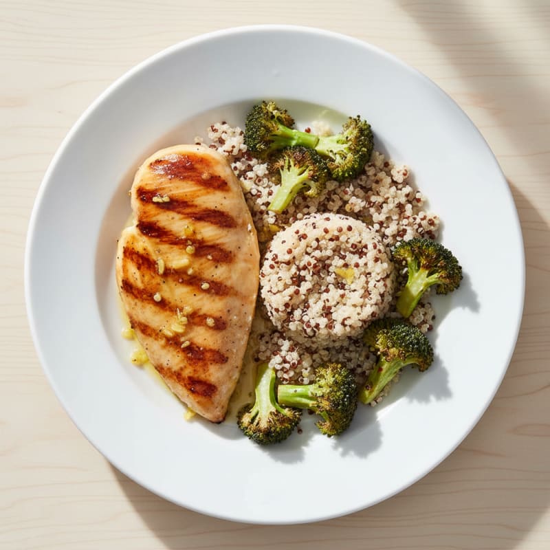 Grilled Chicken Breast with Roasted Broccoli and Quinoa